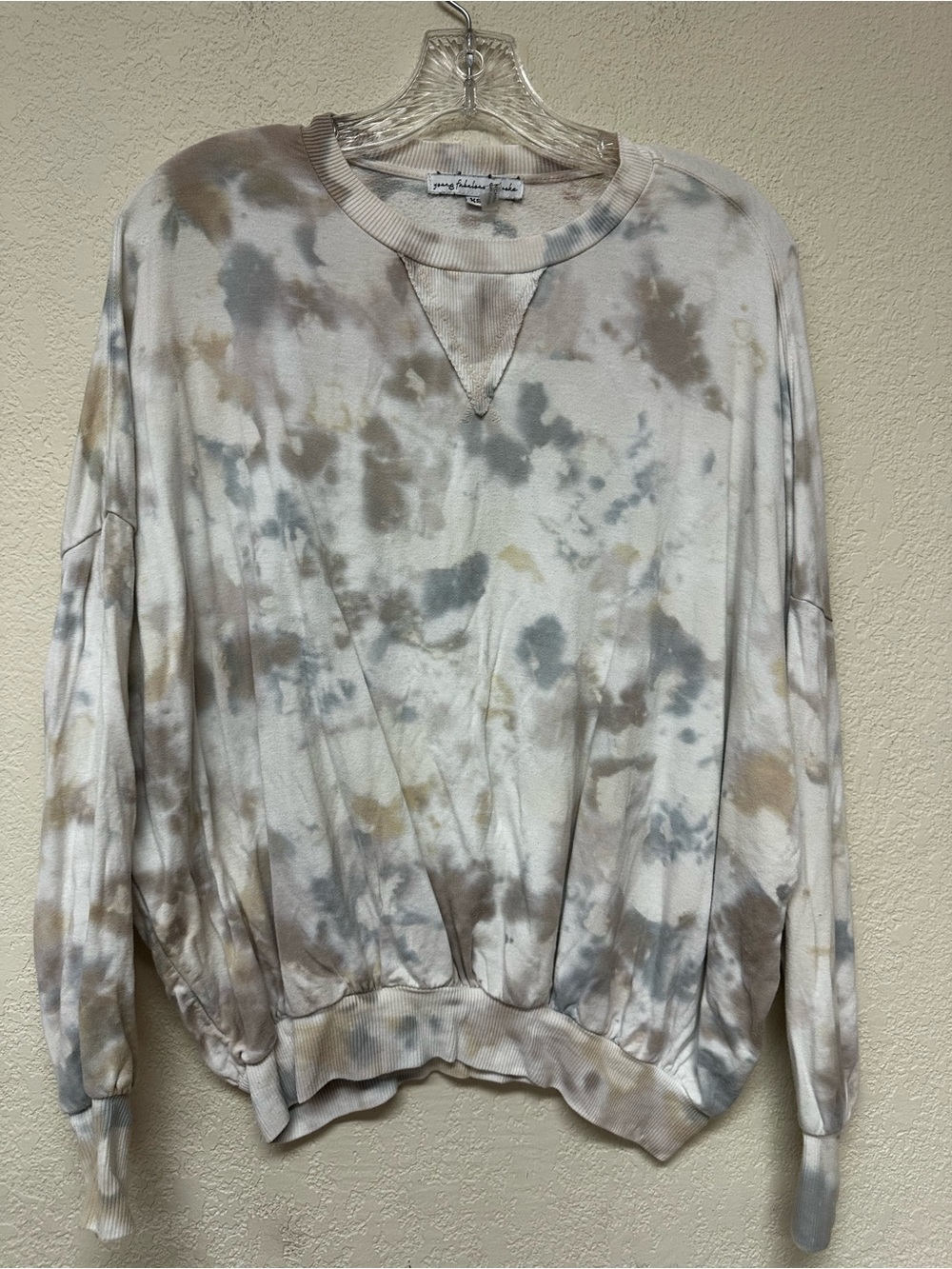 Young Fabulous & Broke Neutral Taupe & Gray Tie-Dye Crewneck Sweater size XS